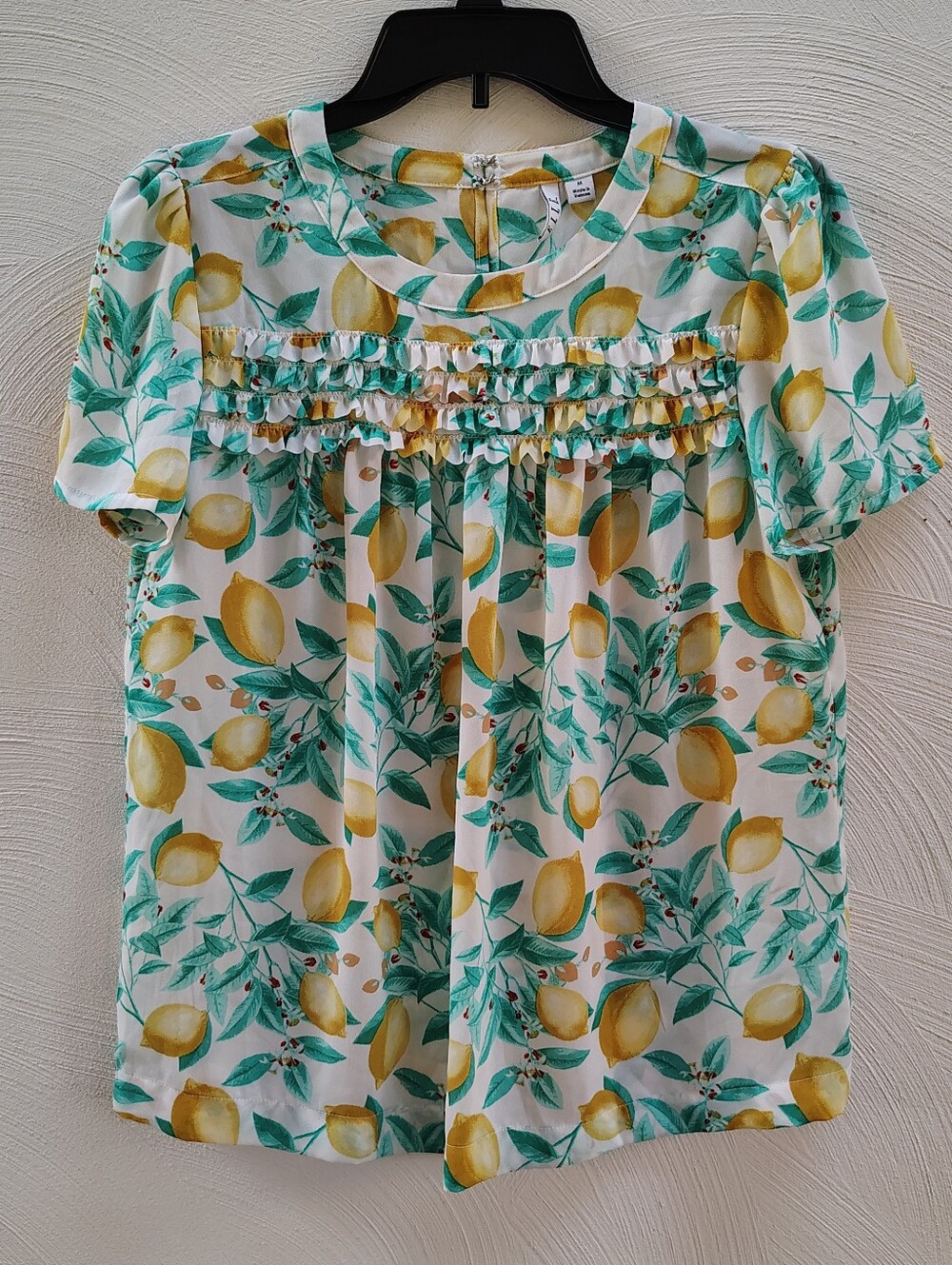 Elle Blouse Tunic Babydoll Blouse Lemons Sheer Summer Fun Women's Sz M